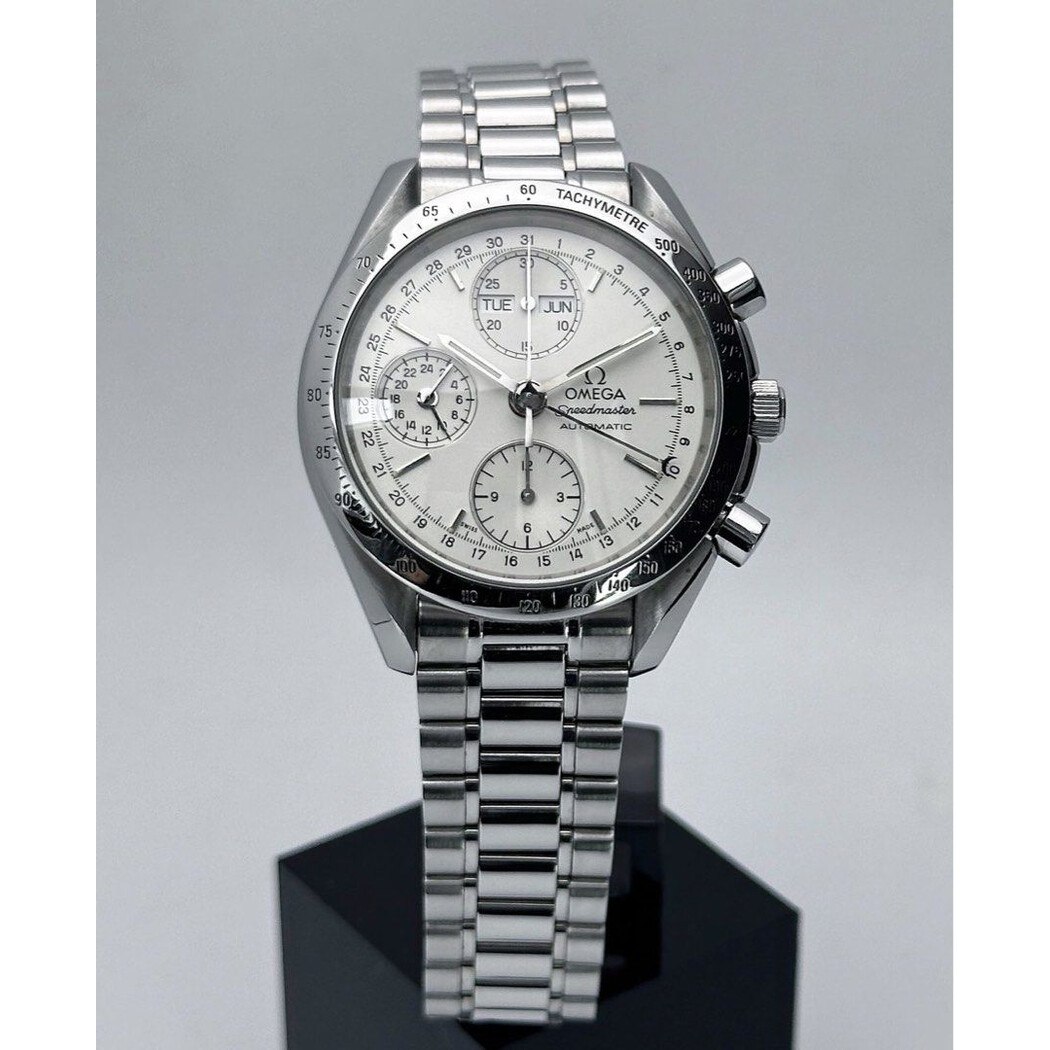 39mm • 1995 Omega Speedmaster Day Date Triple Calendar White Dial